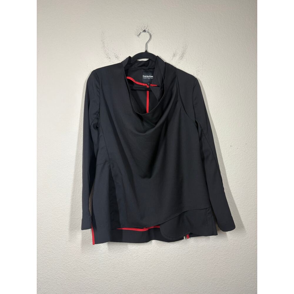 Harputs Own Size 2/Small Draped Jacket Black Side Slits Long Sleeves
